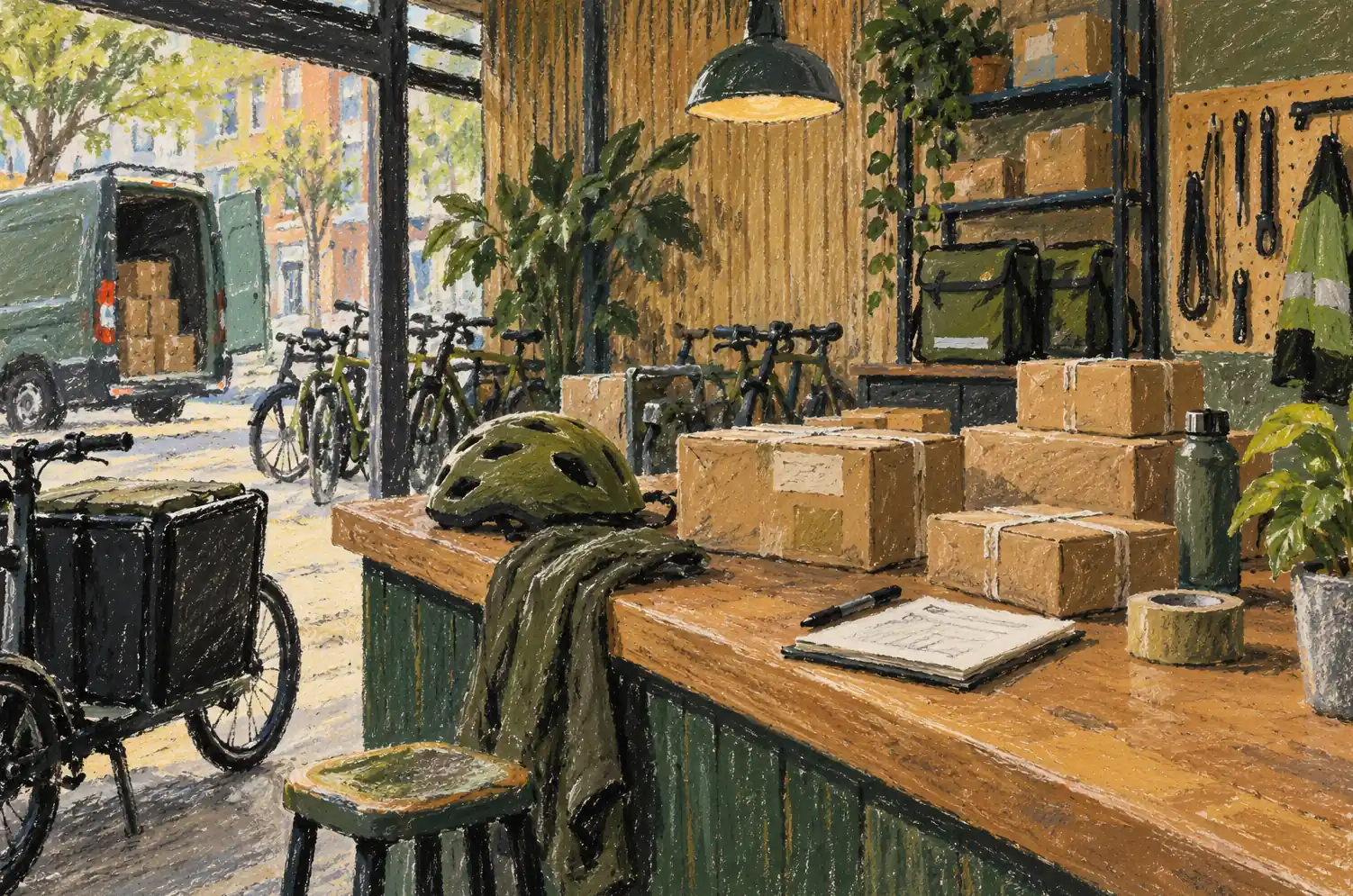 Illustration of courier businesses and their working space