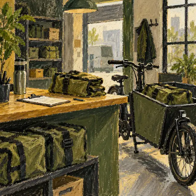Illustration of courier businesses equipment and workspace